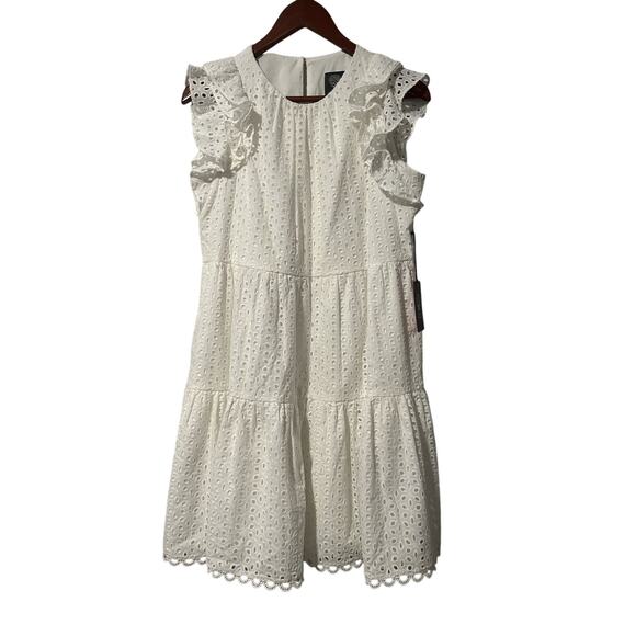 Vince Camuto Dresses & Skirts - Vince Camuto Feminine White Ruffle Detail Cotton Eyelet Dress Cottage NWT Size 6